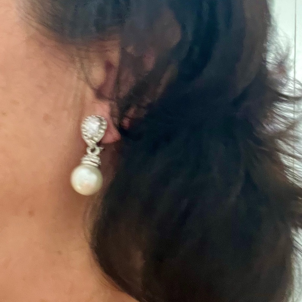 Spring Street Pearl and Cubic Zirconia Drop Earrings, New With Tags - Picture 16 of 16